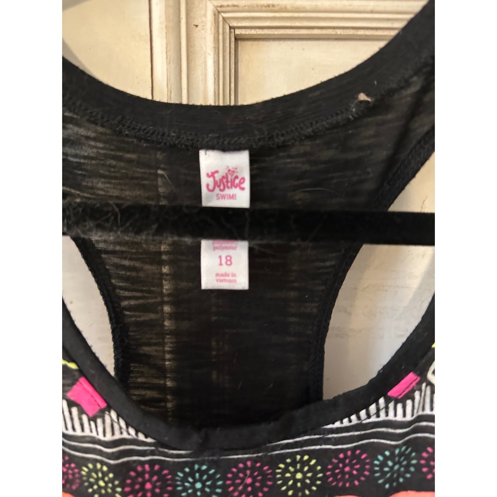 Justice Girls Black Wanna Have Sun Swim Cover Up Tank Top Size 18 - Picture 3 of 4